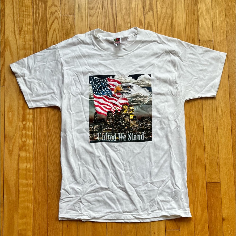 Vintage Y2K Eagle USA United We Stand Fruit of the Loom T-Shirt Large White